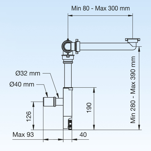 Spazio Raumspar - Siphon, Wandanschluss 32 + 40mm - Doppelwaschtisch